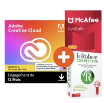 Pack Adobe Creative Cloud All Apps - Etudiants/Enseignants + Le Robert Correcteur + McAfee LiveSafe - 1 an - Téléchargement
